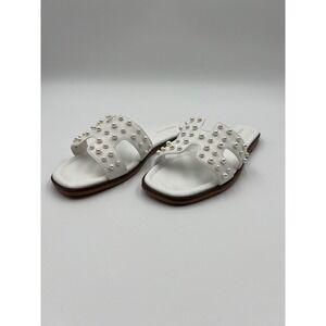 Centro Point Womens Pearl Flat Sandals White H-Band Slides Size 9 C16117-PRL